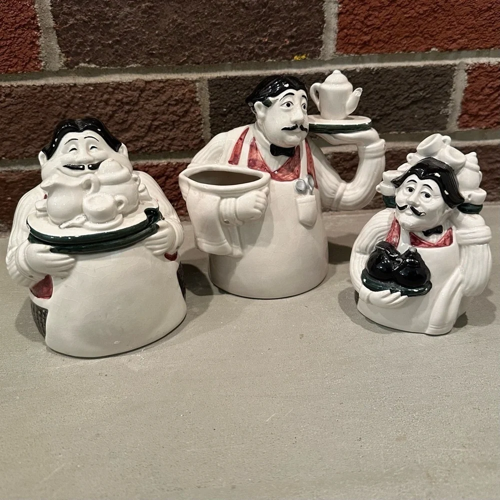 VTG Dept 56 Coffee Break LOT Italian Waiter Sugar Bowl, Creamer & Salt Shaker